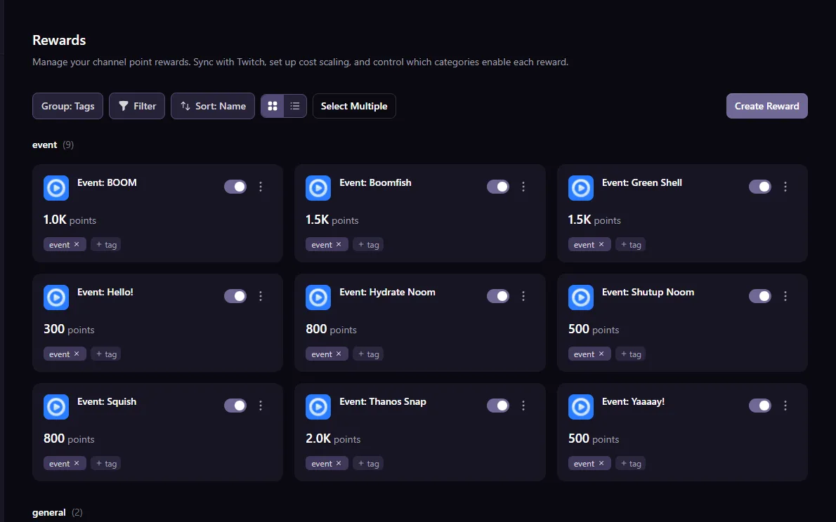 Reward management dashboard