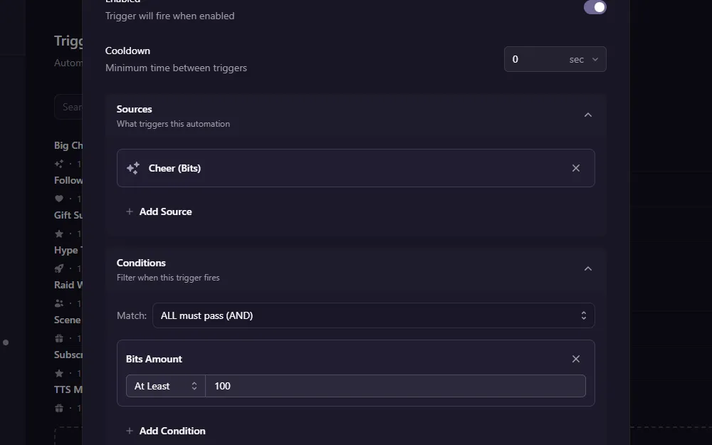 Trigger configuration interface